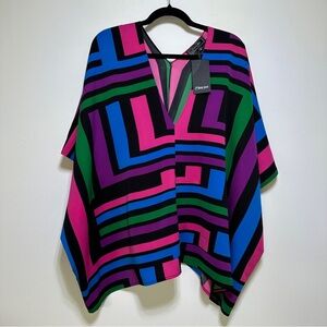 Geometric Print Poncho Cover-Up Top Multicolor Resort Beach Tunic Size M NWT